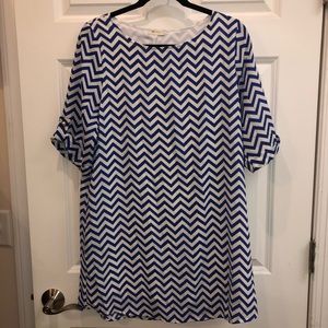 Boutique Blue and White Chevron Dress